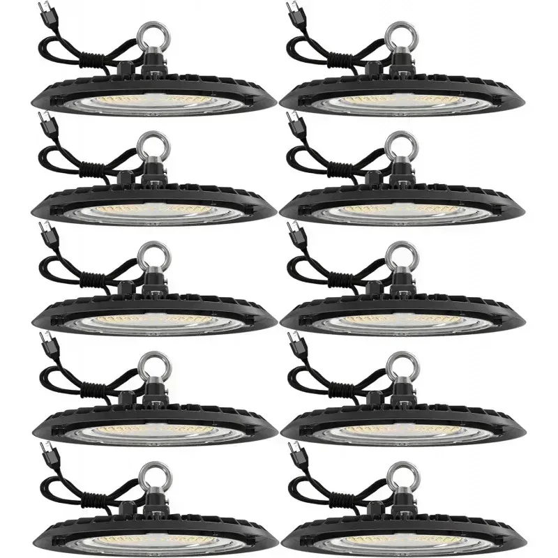 QAZ8-10 Pack UFO LED High Bay Light.Plug &Play Lighting для склада. Дневной свет 5000K.50 Вт. Шнур питания в комплекте. 1900 лм, 120 В переменного тока.