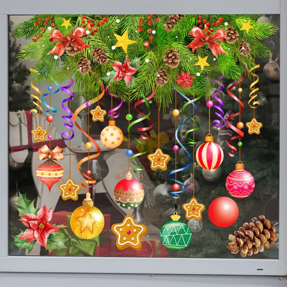 Christmas Wall Window Stickers Marry Christmas Decoration For Home 2024 Christmas Ornaments Xmas Navidad Gift New Year 2025