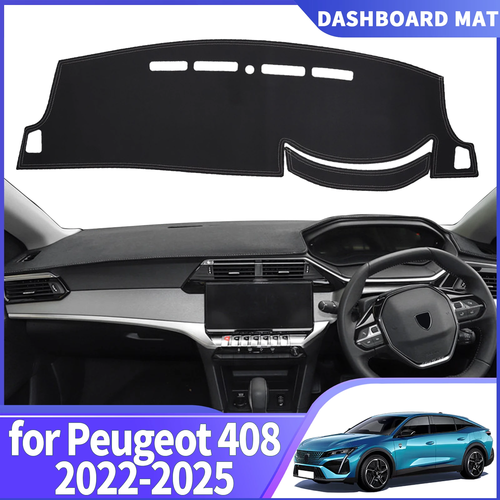 

fit for Peugeot 408 2025-2022 fastback Dashmat Accessories Dashboard Cover Pad DashMat Sunshade Protective Carpet Car Leather