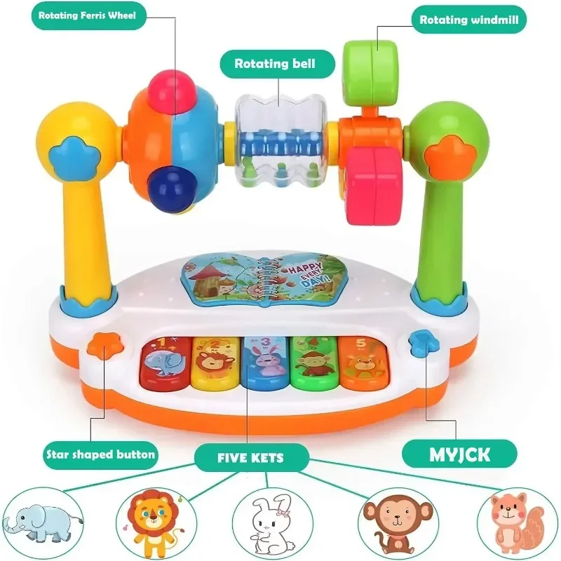 幼児向けの軽い音のピアノキーボード,回転する音楽,赤ちゃんのおもちゃ,子供向けの音楽玩具,早期教育音楽玩具