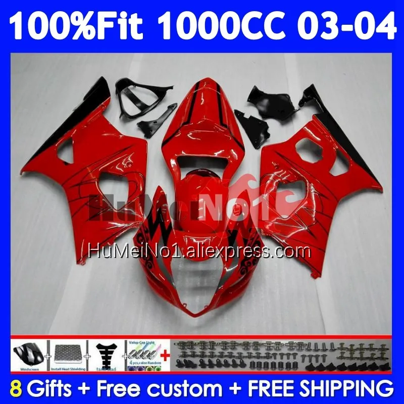 Glossy Red OEM Body For SUZUKI GSXR-1000 GSXR 1000 CC 117No.3 1000CC GSX R1000 K3 GSXR1000 03 04 2003 2004 Injection Fairing