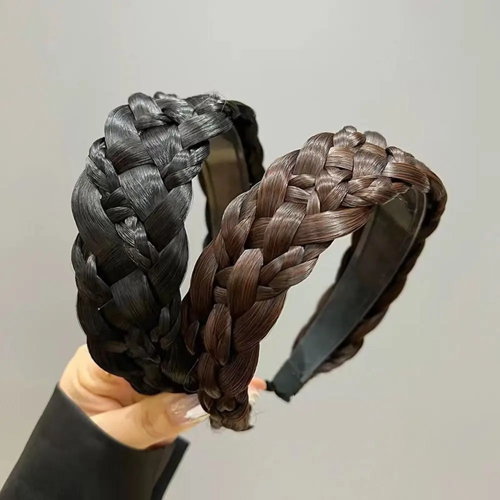 

High Cranial Top Artifact Twist Braided Non-slip Female Hairbands Korean Style Headwear Six Strand Wig Headband Wide Hair Hoop