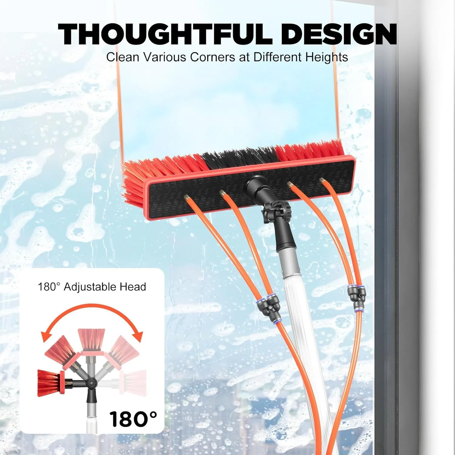 فرشاة تنظيف الألواح الشمسية تصل إلى 26 قدمًا ومجموعة عمود تغذية المياه، لتنظيف الألواح الشمسية الكهروضوئية وتنظيف النوافذ العالية