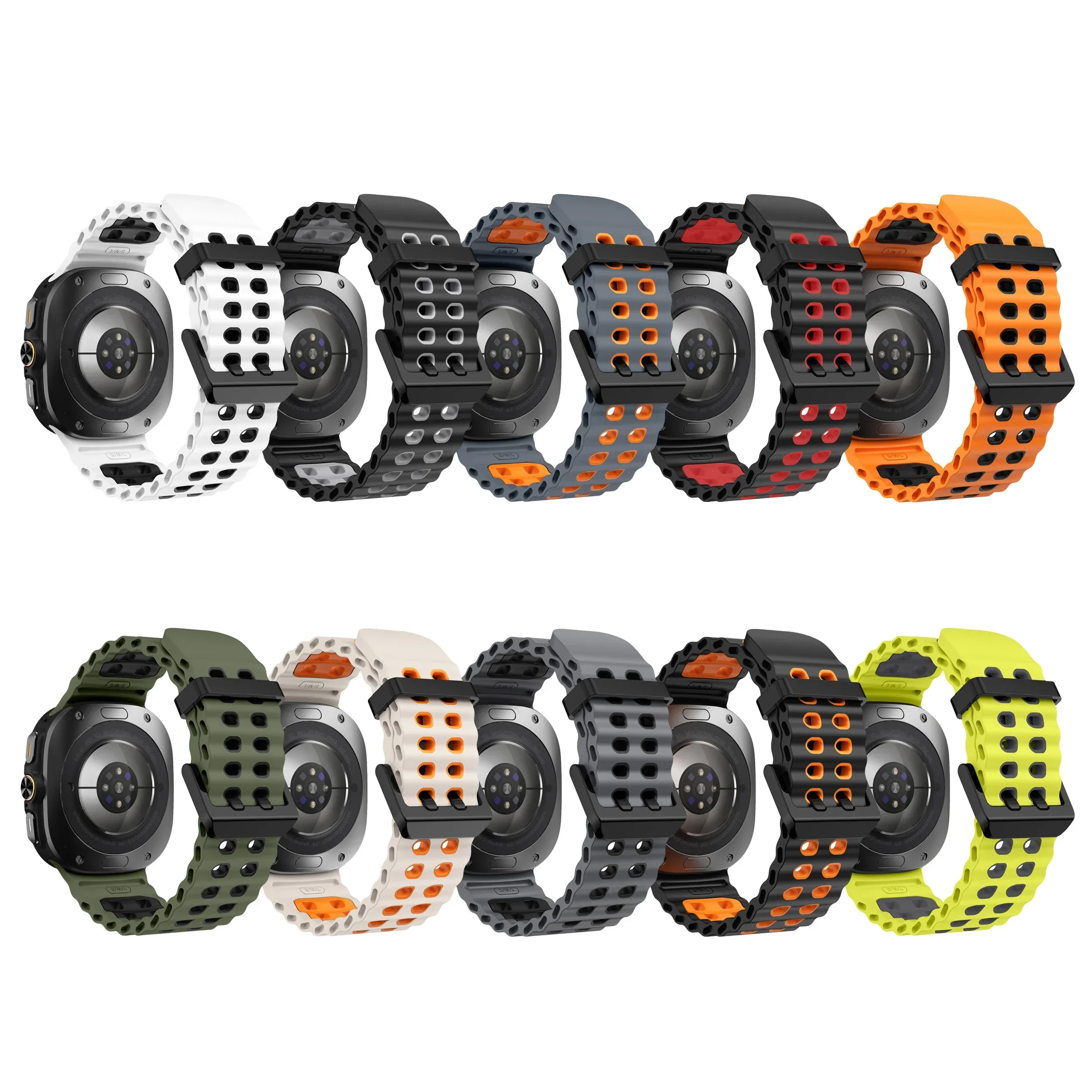 سوار بحري لساعة سامسونج جالاكسي الترا ستراب 47 ملم، سوار رياضي من السيليكون بلونين، ساعة جالاكسي 7 أشرطة فائقة