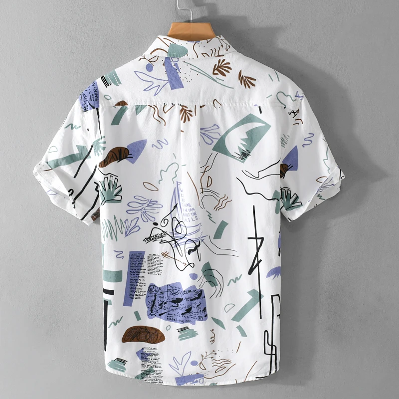 New Stylish 100% Cotton Short Sleeve Casual Quality Shirt Men Brand Trendy Comfortable Print Tops Clothing Chemise Homme