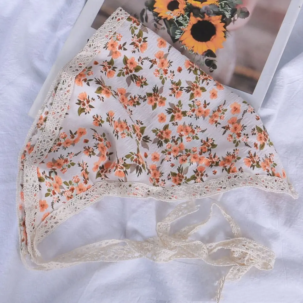 

Новый треугольный шарф во французском стиле с маленькими цветами, полые ленты для волос, кружевные аксессуары для волос, повязки на голову, реквизит для фотосессии