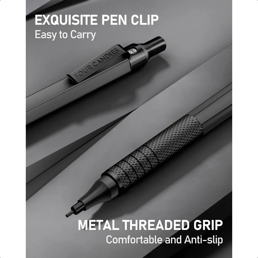 Conjunto de lápis mecânicos de metal, 2 peças, com estojo, 0.5mm, 0.7mm, lápis artístico com 6 tubos, 360 peças, recargas de chumbo hb, 3 borrachas, 9 borracha r