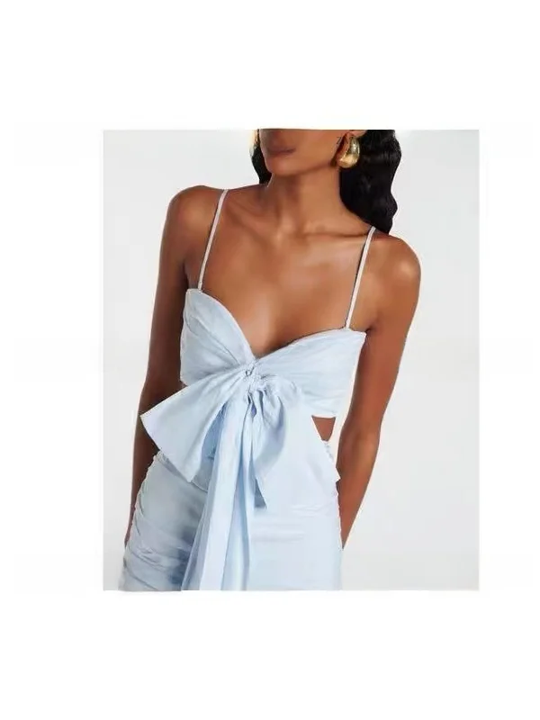 Blauer Wickel um, figurbetontes Dr mit Schleifenknoten vorne und Ba-Taille, leichte, luxuriöse Sle-Baumwollgaze für den täglichen Gebrauch