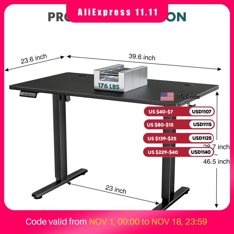 MCQ Electric Standing Desk Height Adjustable 40x24 Inch Stand Up Sit Stand Computer Desk Workstation Ergonomic Work Table