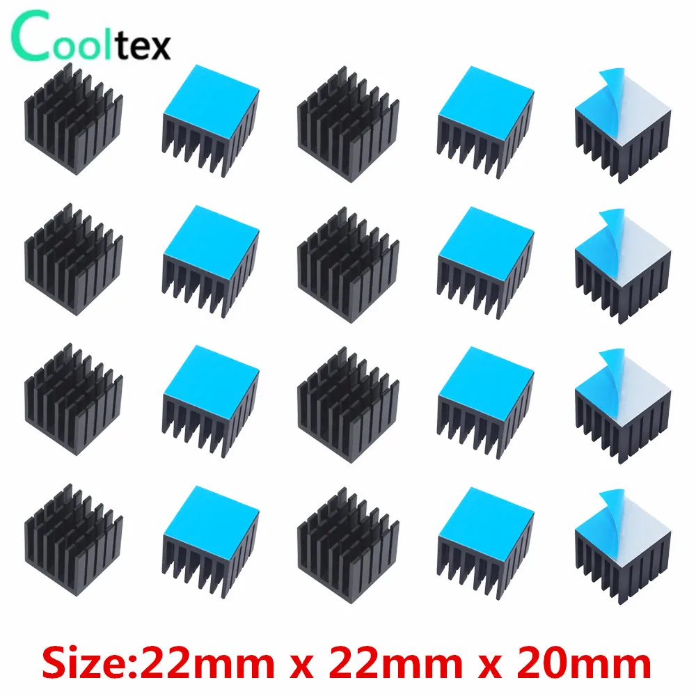 

20pcs 22x22x20mm Black Aluminum Heatsink heat sink cooling for Electronic Chip IC MOS Raspberry pi With Thermal Conductive Tape