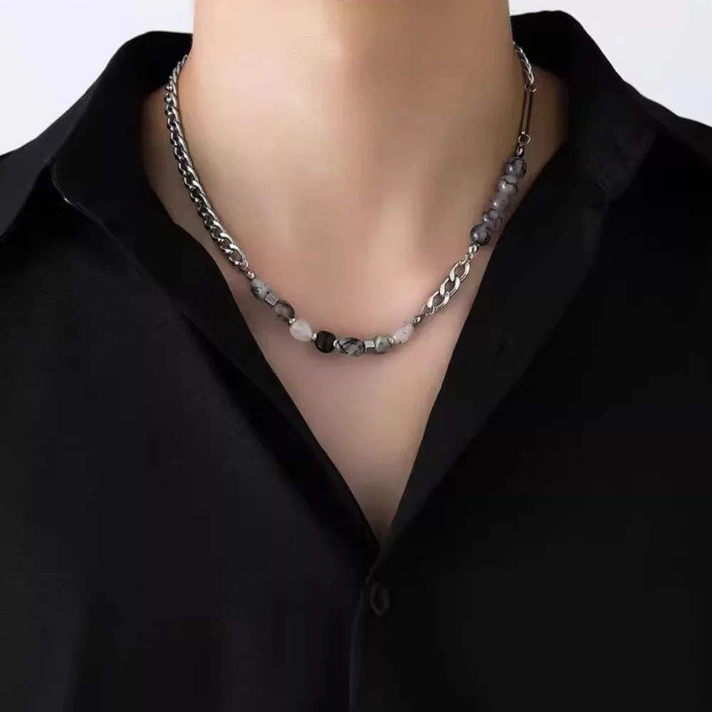 Ice Cracked Stone Patchwork Necklace - Men's Luxury Trendy Accessory - Titanium and Steel Jewelry