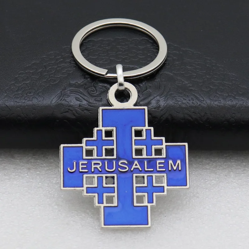 Diyalo 3 Colors Religious Metal Holy Jerusalem Patterm Keychain Christian Bag Decoration Key Organizer Devotional Gift Jewery