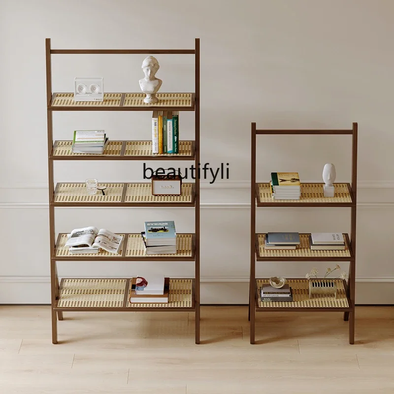 رف كتب من الخشب الصلب من الأرض إلى السقف خزانة تخزين عتيقة من خشب الرماد رف غرفة المعيشة رف الرياح خزانة كتب متعددة الطبقات #4