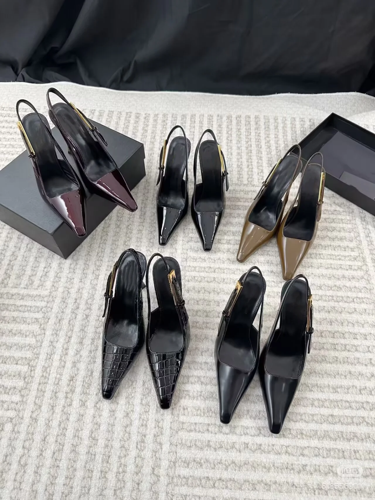 Black Pointed Toe Pumps Shoes Thin High Heels Fashion Style Patent Leather Buckle Strap Design Elegant Fashionable And Gorgeous
