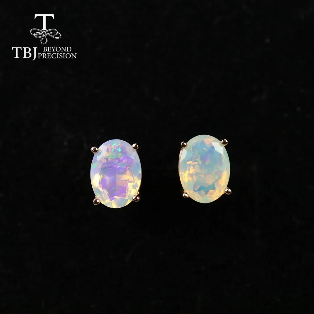 2ct Natural ethiopian opal earring oval 6*8mm gemstone simple design earring 925 sterling silver jewelry for girls & lady