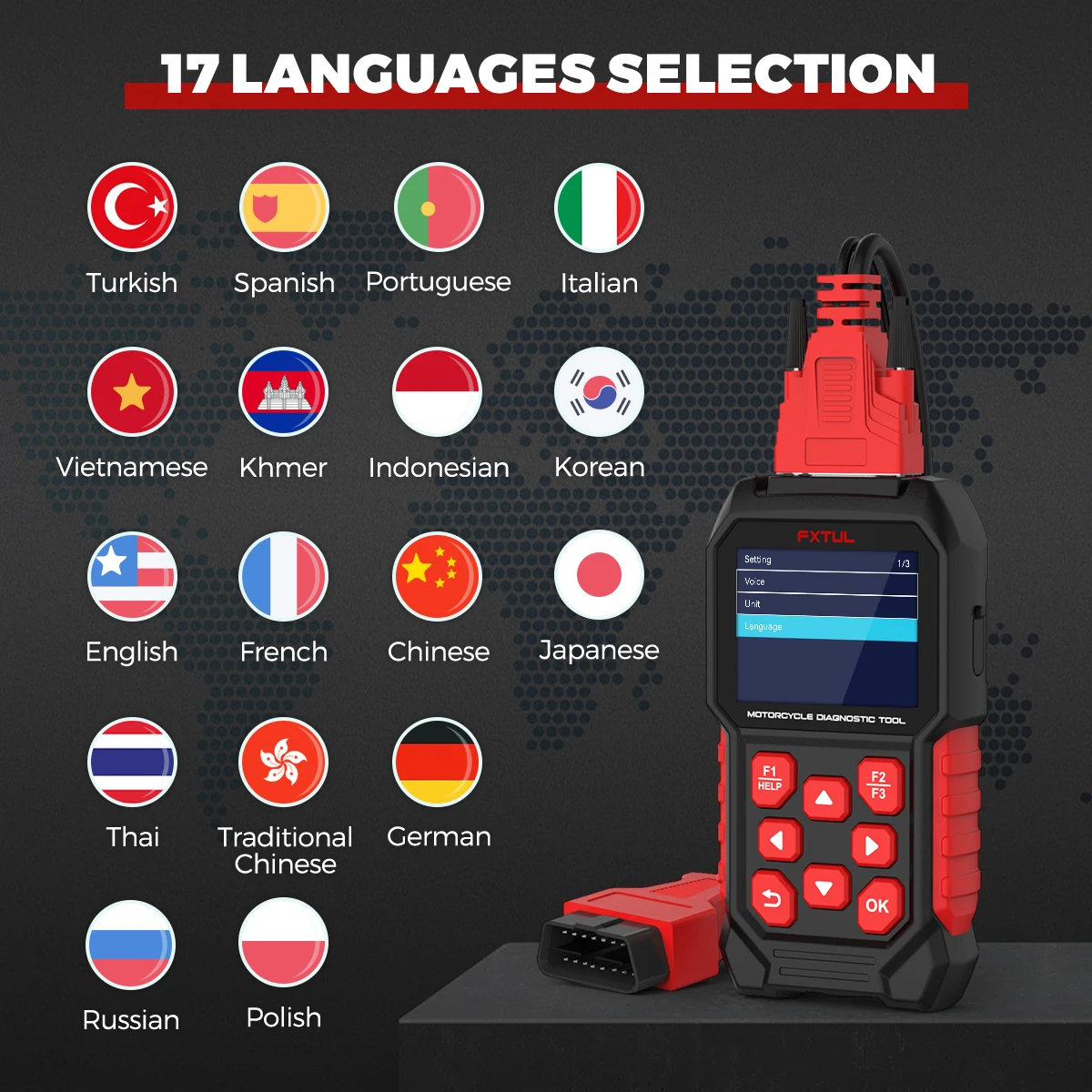 FXTUL M4-EU دراجة نارية ماسح ضوئي تشخيصي قراءة/واضح خطأ الرموز اختبار الجهد جميع النظام أداة تشخيصية obd2 #4