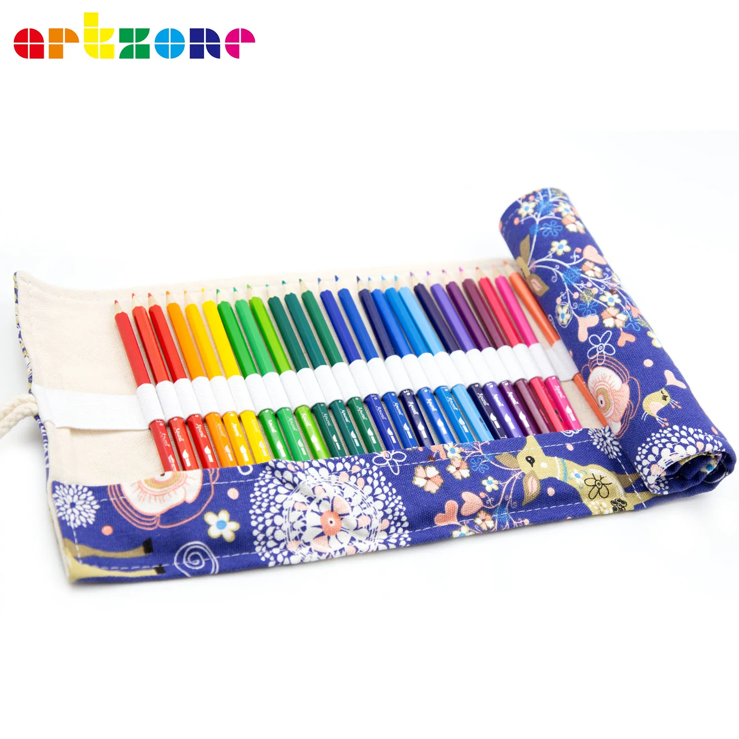 36 Holes Canvas Wrap Roll Up Pencil Bag Colorful Cloth Pencil Case Kawaii Canvas Pen Bag for Girls Boys