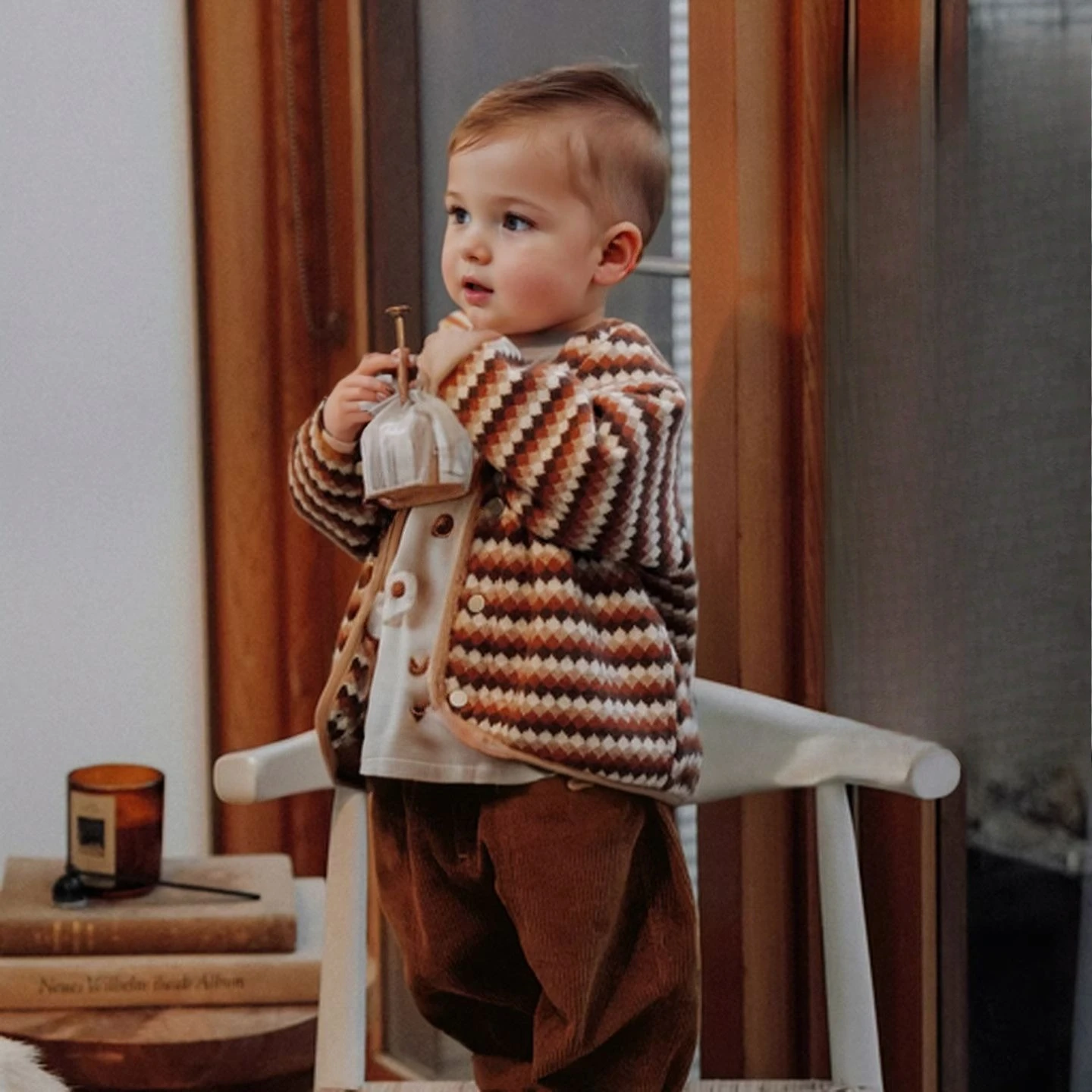 

2025 Boys and Women's Thermal Clothing Soft Wavy Crew Neck Chocolate Bob Jacket