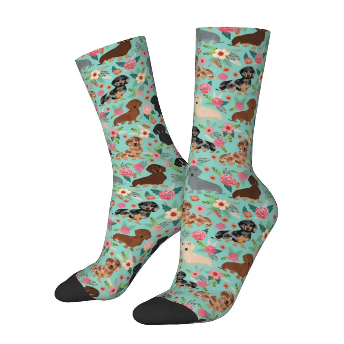 Breathable Fashion Men's Women's Dachshund Floral Vintage Florals Dog Socks Animal Sweat Absorbing Skateboard Socks