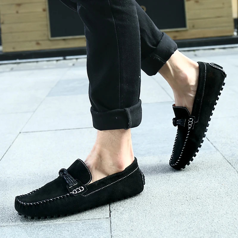 

Высококачественные замшевые мужские лоферы, легкая мужская повседневная обувь из натуральной кожи, нескользящая мужская обувь для вождения, обувь без шнуровки на плоской подошве для ленивых