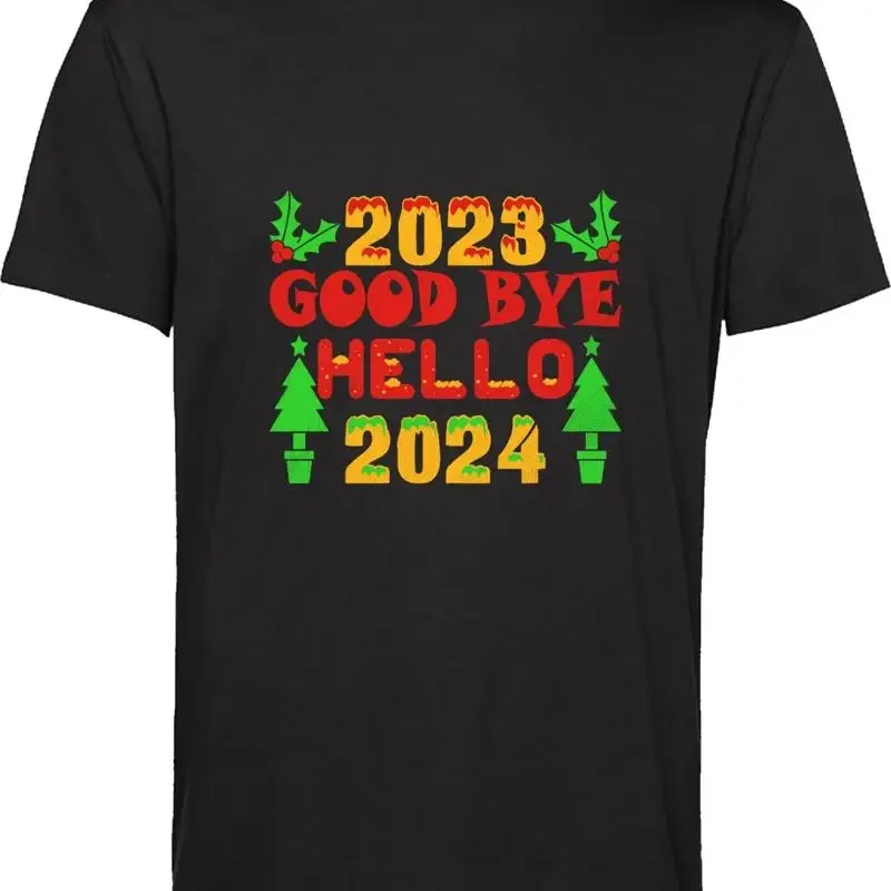 2023 Goodbye Hello 2024 T Shirt Happy New Year Celebration Xmas Festive Top