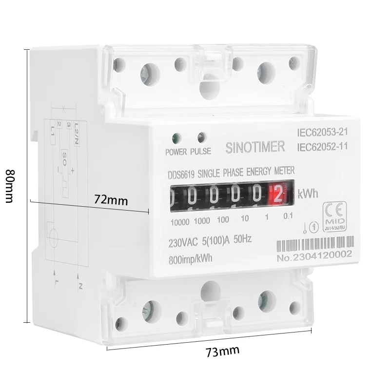 Din Rail Single Phase Electronic Energy Meter AC 220V 100A kWh Counter Consumption Analog Electricity Gague Wattmeter 50HZ