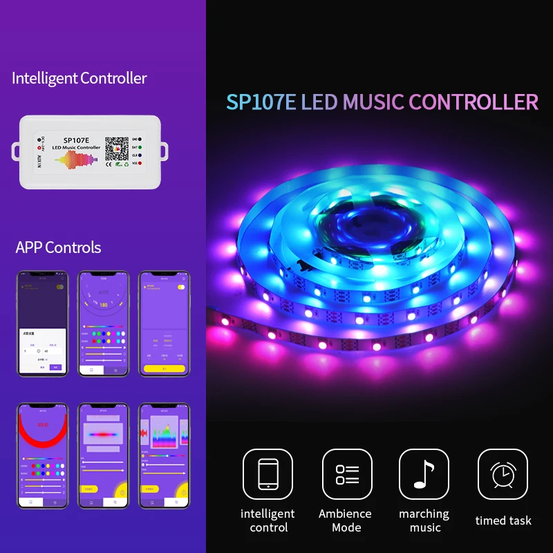 Ws2812B Led Rgbic Strip Light Controller Dc5V-24V wifi Sp511E Music Ws2811 Sk6812 Sp107E Addressable Sp107E Smart App Controller