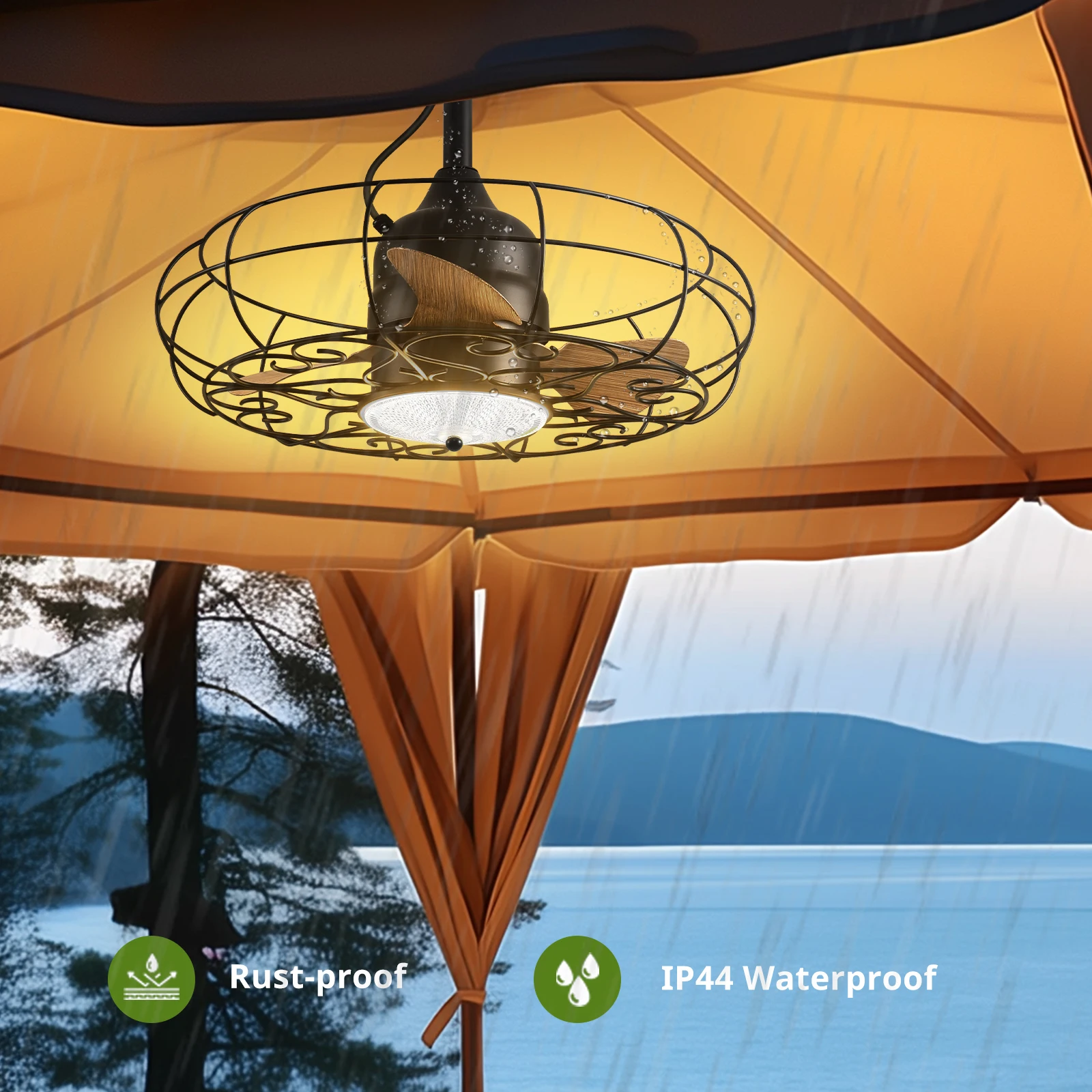 Outdoor Lighting Under Roof - Wodoodporny wentylator sufitowy z oświetleniem, 21