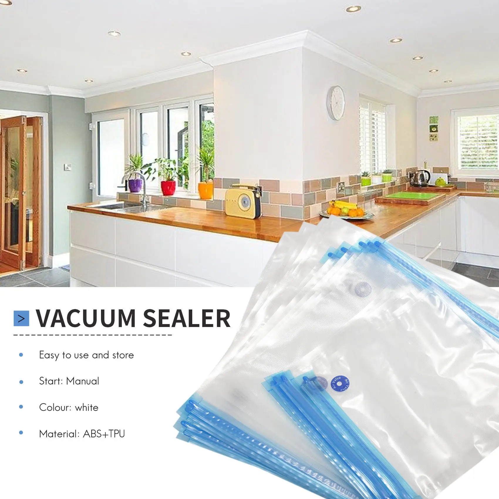 B47B-Sous Vide Bags 20 عبوة من أكياس تخزين الطعام الكهربائية القابلة لإعادة الاستخدام مع مضخة يدوية واحدة، 3 أحجام مختومة، 4 مشابك