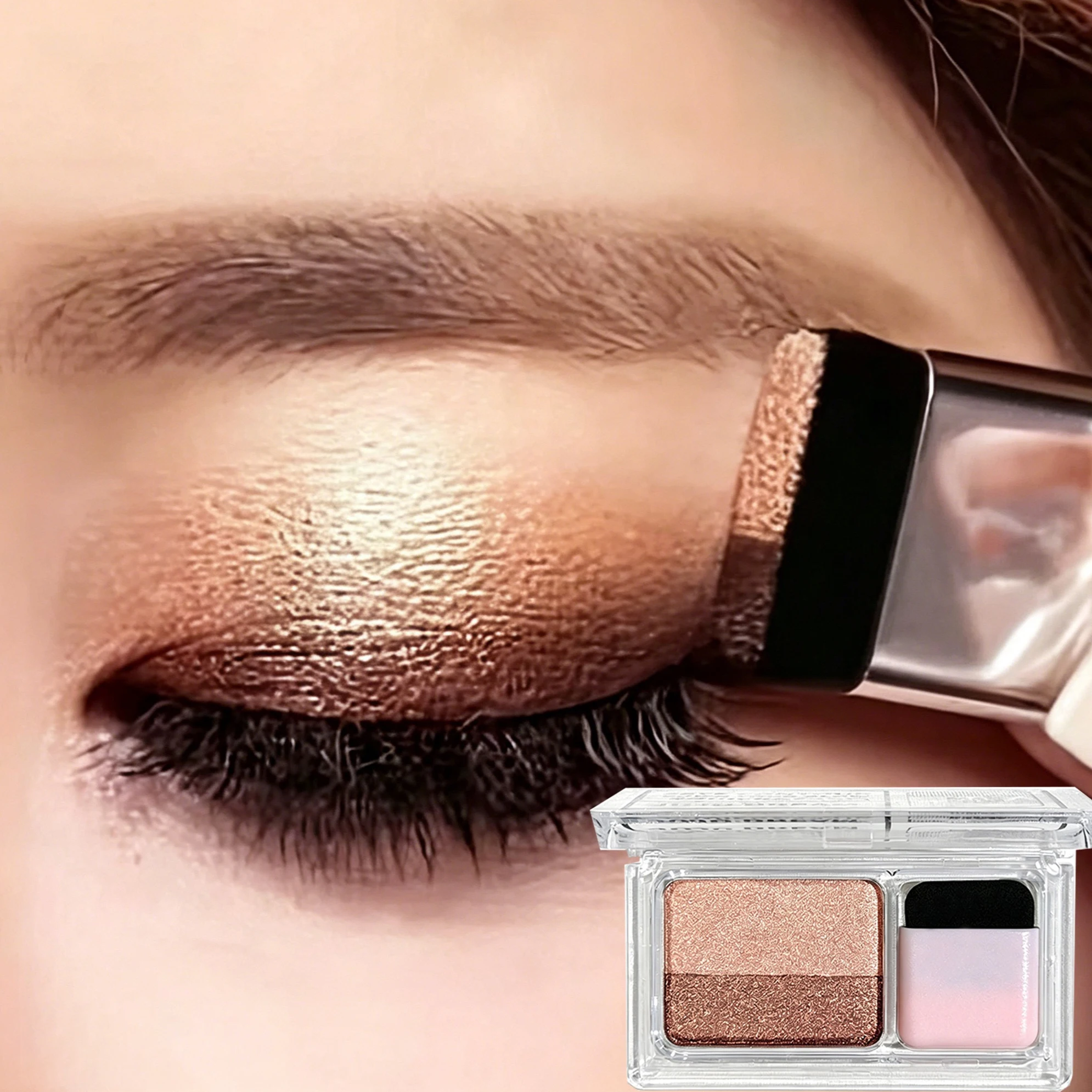 Shimmery Dual-Tone Eyeshadow Palette with Brush, 2-in-1 Gradient Glitter Eye Makeup, Long-Lasting Waterproof,Daily & Party Looks