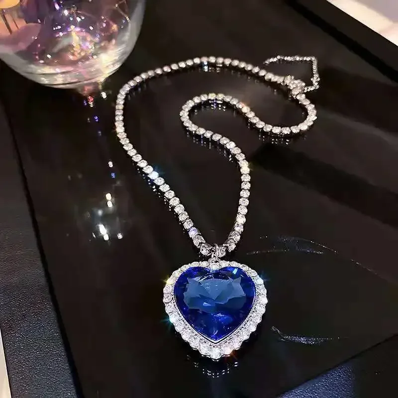 Neoglory Blue Heart of the Ocean Necklace The Titanic For Love For Women Valentine Gifts Embellished with Big Love Blue Crystal