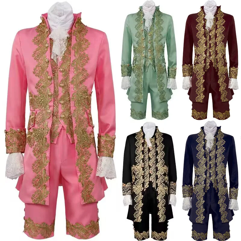 Retro Medieval Style Victorian Prince Men Suit Jacket Vest New European Court Cosplay Costumes Plus Size Embroidered Suit