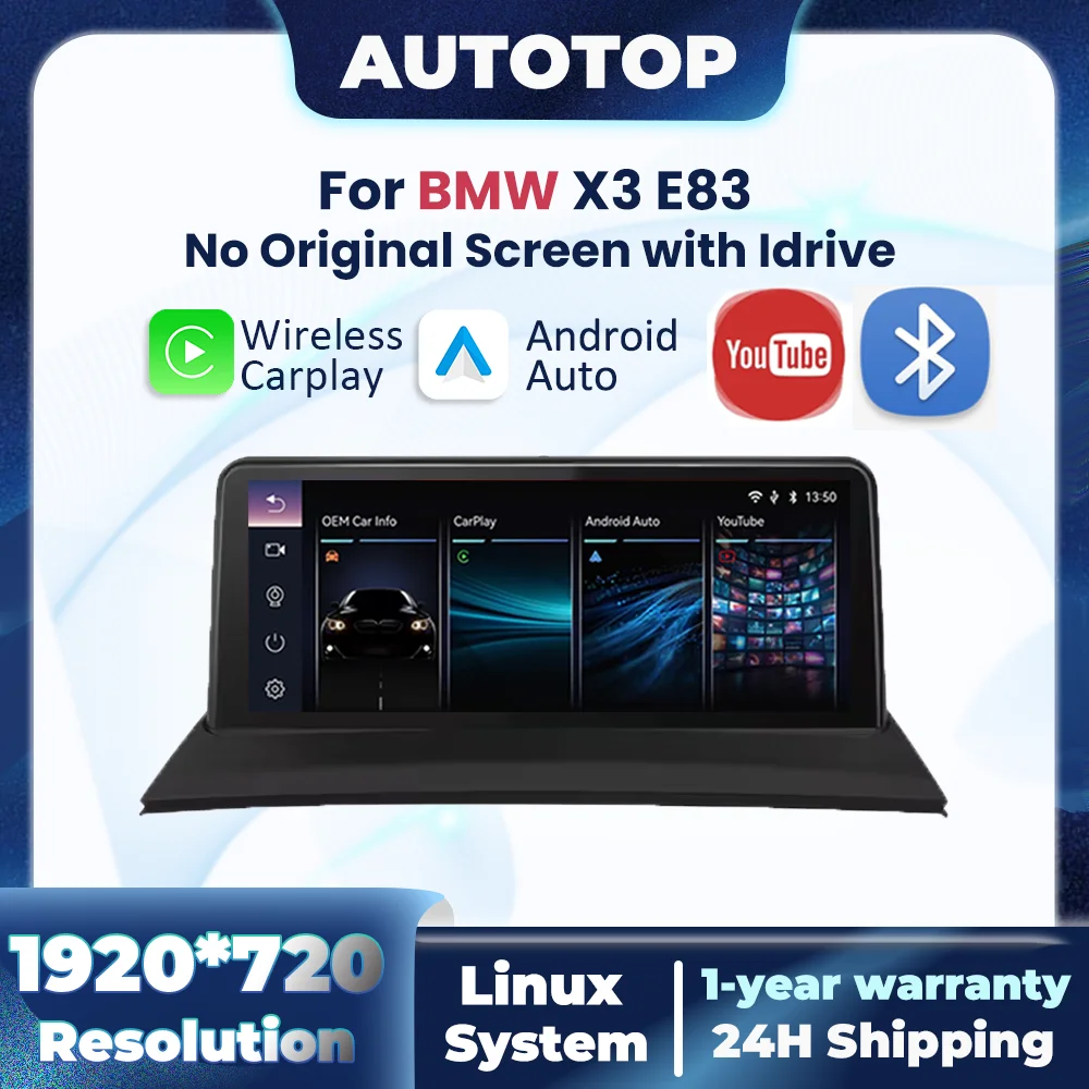 Lecteur multimédia automobile sans fil CarPlay Android Auto pour BMW X3 E83 2004-2008 sans écran, système Linux pour YouTube, BT, GPS, radio