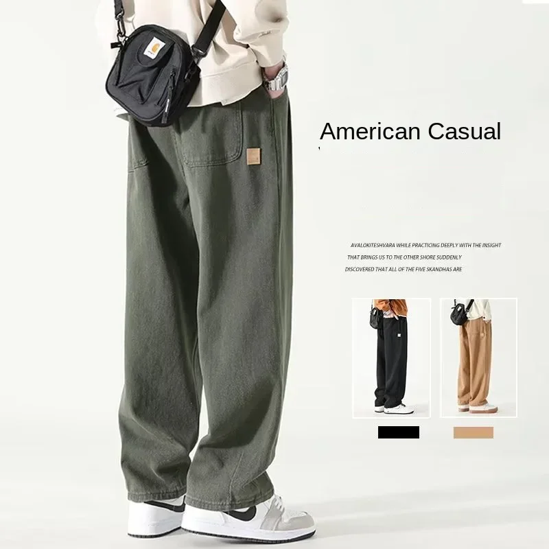 M-3XL marca de moda americana pantalones de retales hombres verde caqui Joggers pantalones Cargo de algodón con cordón pantalones combinables para hombres