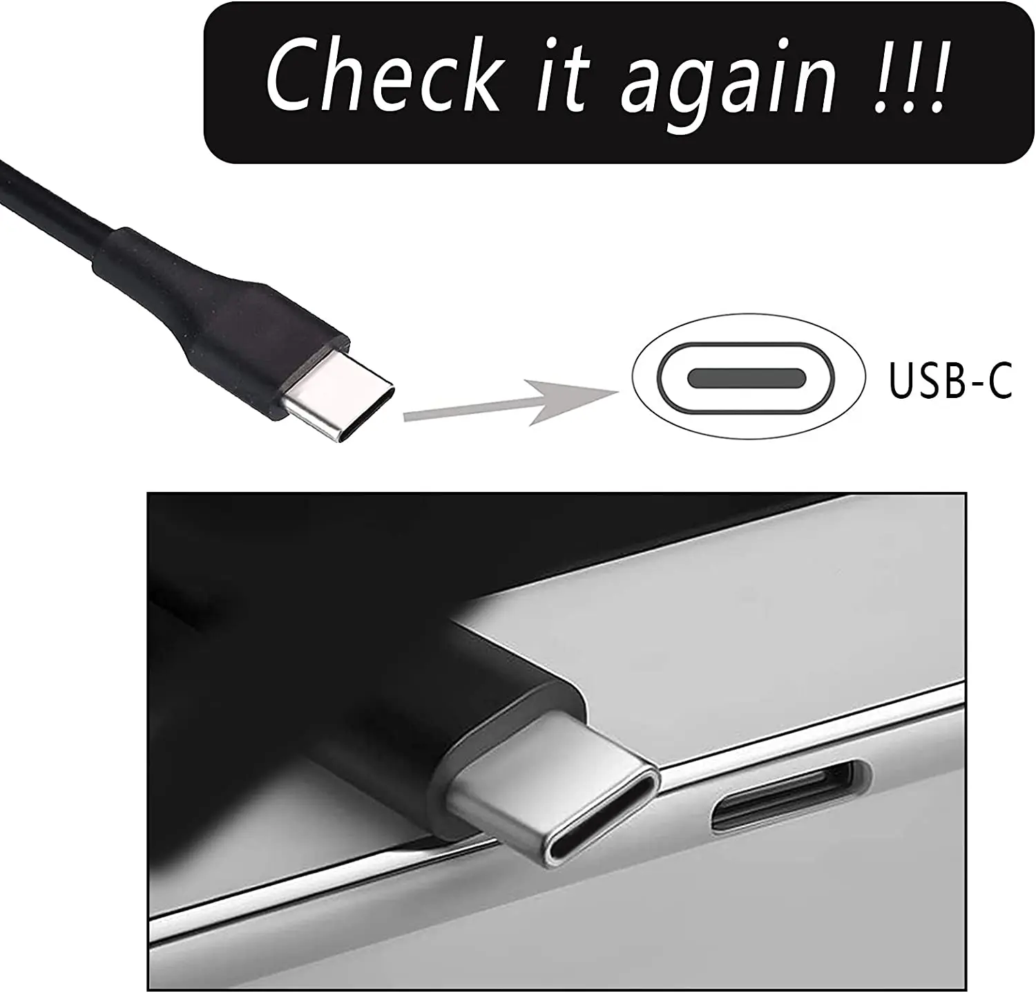 Cargador rápido USB C de 65W para Lenovo ThinkPad Yoga Dell XPS Chromebook LG Gram HP Acer, etc., adaptador de CA tipo C, fuente de cable de alimentación