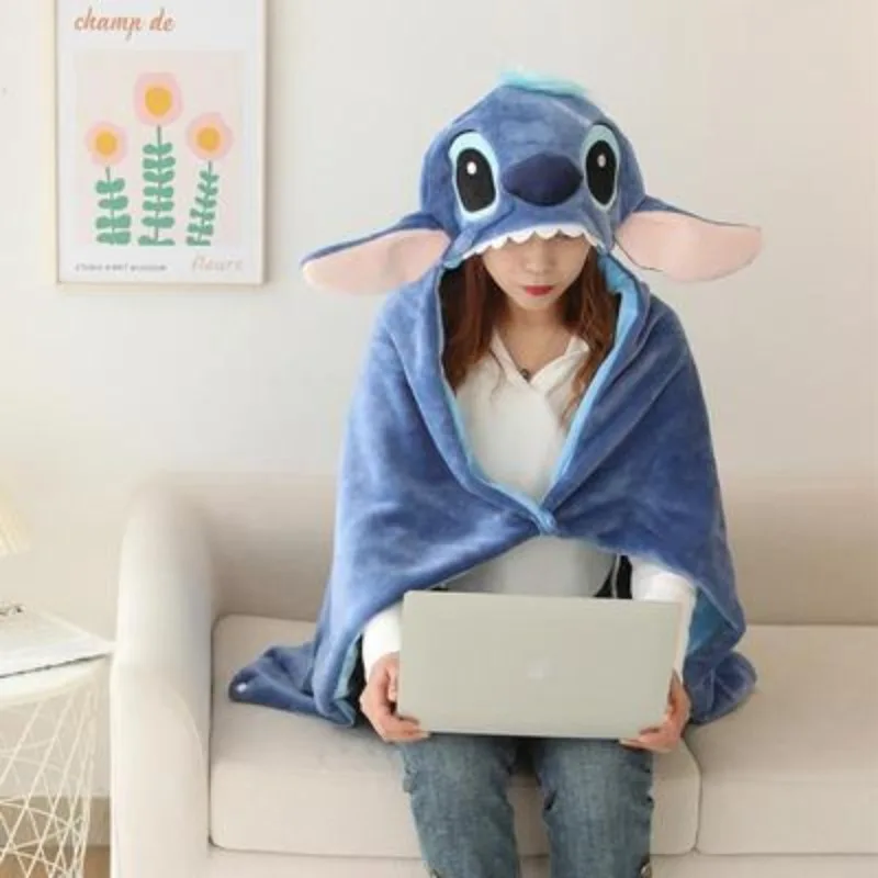 Stitch Disney Blanket Kawaii Keep Warm Hooded Cloak Cute Lilo & Stitch Picnic Blanket Cartoon Child Blankets for Beds Gift