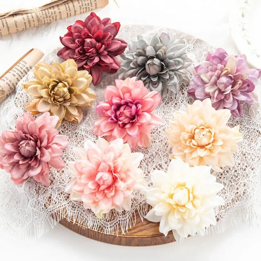 10Pcs Artificial Flowers Silk Chrysanthemum DIY gift Scrapbook Wedding Festival party Home Outdoor Garden Decor Christmas Wreath