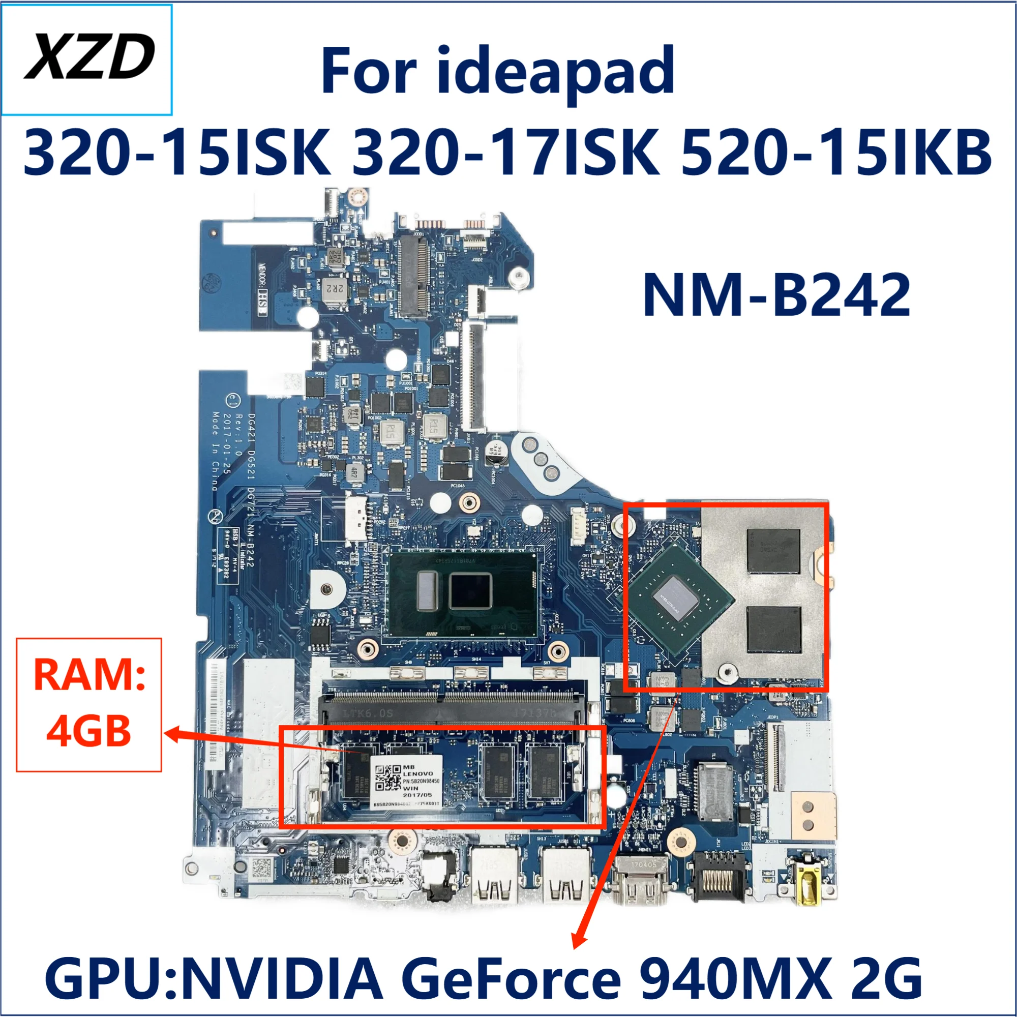 

NM-B242 Mainboard.For Lenovo 320-15IKB ISK 330-15IKB 520-15IKB Laptop Motherboard.CPU i3 i5 i7.4G RAM amd GPU.100% Test OK