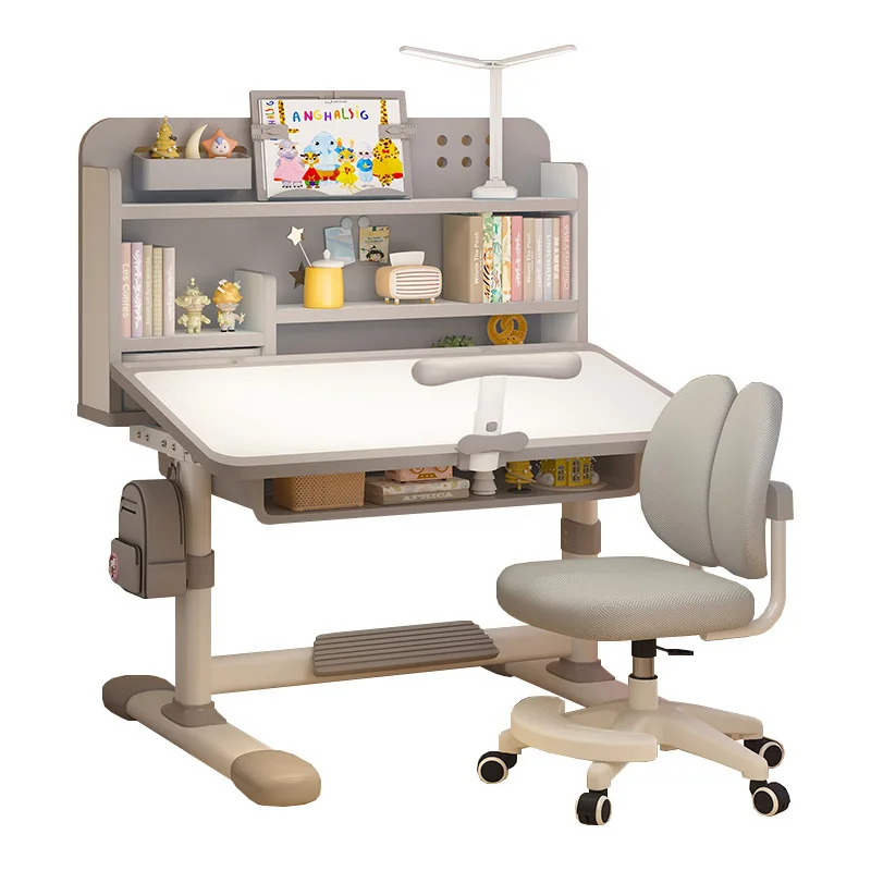 Children's desk backrest study table and chair primary school student household lifting table and chair set