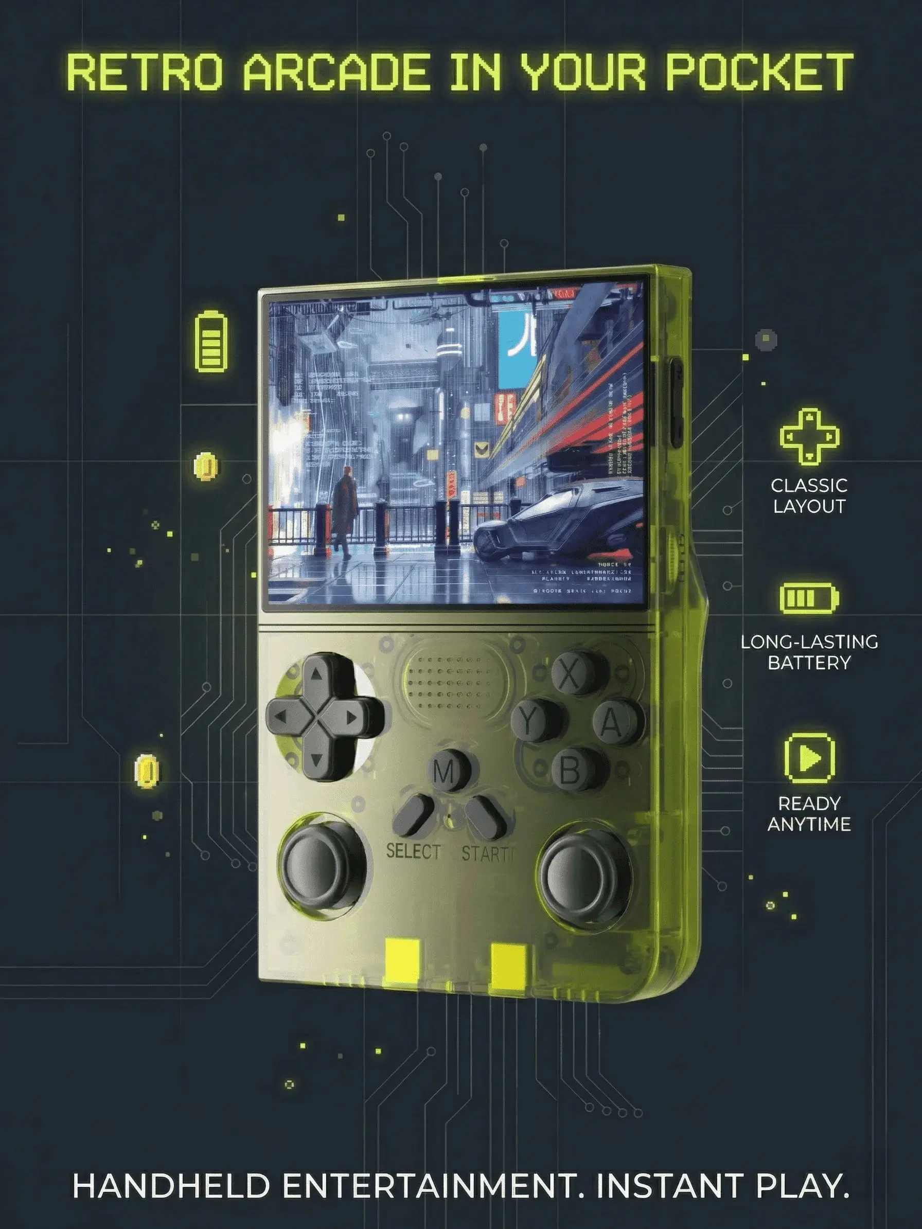 

Портативная игровая консоль R40 3,5 дюйма в ретро-стиле, 128 ГБ, перезаряжаемая через USB, классическое портативное устройство для развлечений