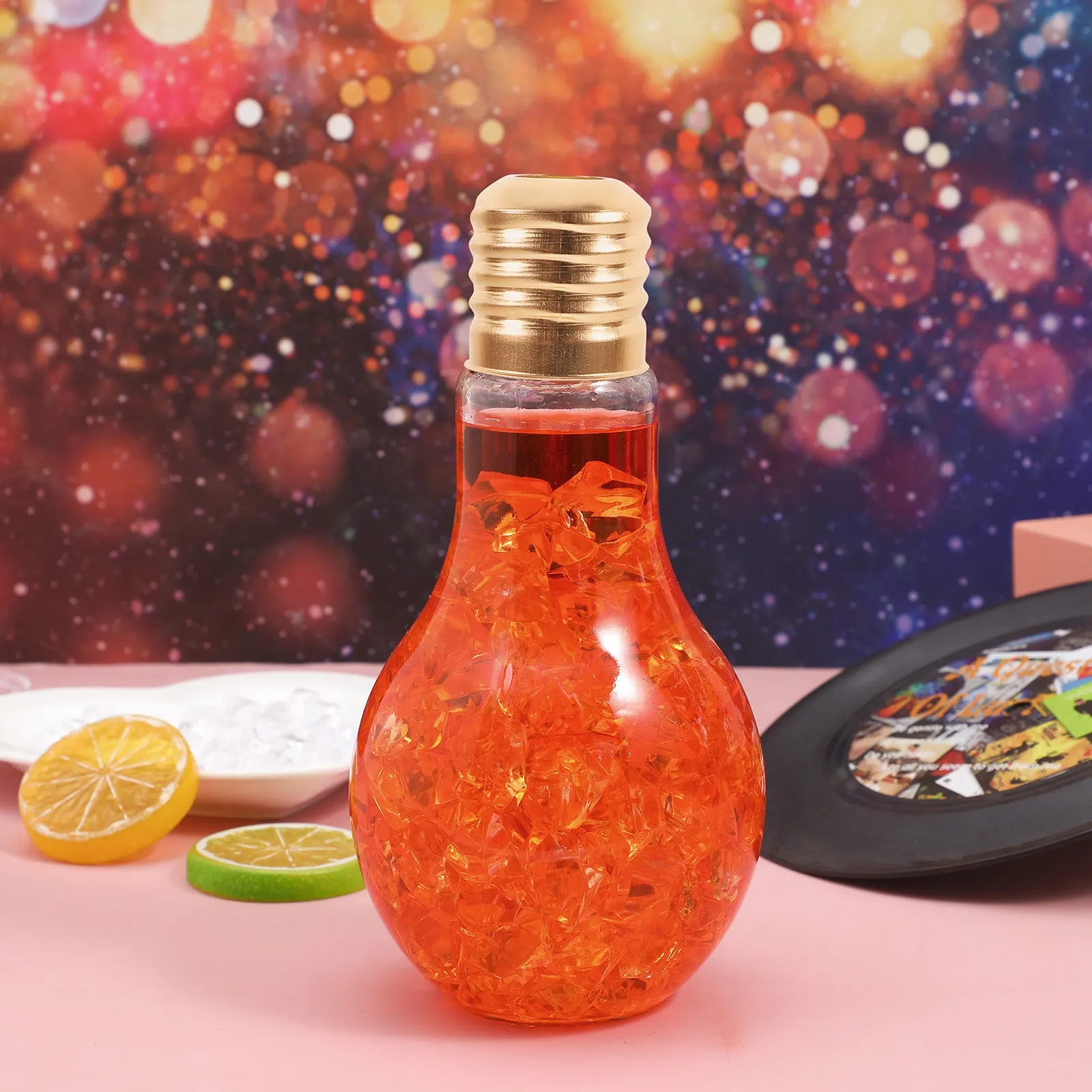 Light Bulb Glass Bottle 400Ml Clear Creative Leakproof Cap Reusable Straw Flat Base for Beers Long Drinks Bulb Glasses