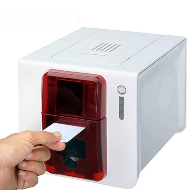 เครื่องพิมพ์บัตรพีวีซีอัตโนมัติขนาดกะทัดรัด เครื่องทำบัตรพลาสติกแบบพิมพ์ด้านเดียว