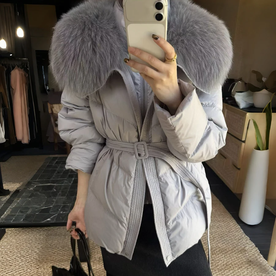 

Women Down Jacket With Natural Fur Real Fox Fur Collar Winter Warm Short Goose Down Coats Luxury New Arrivals