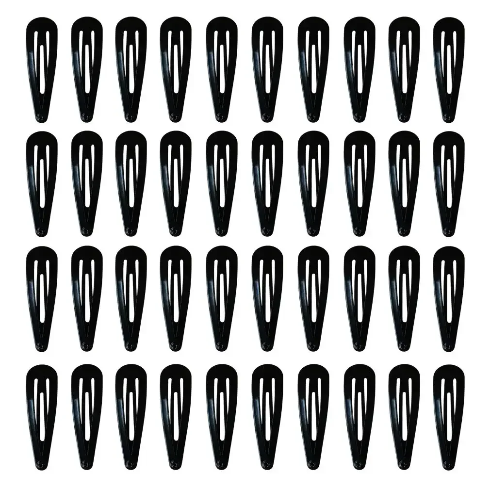 40 Pack Black 2 Inch Barrettes Women Metal Snap Hair Clips Accessories