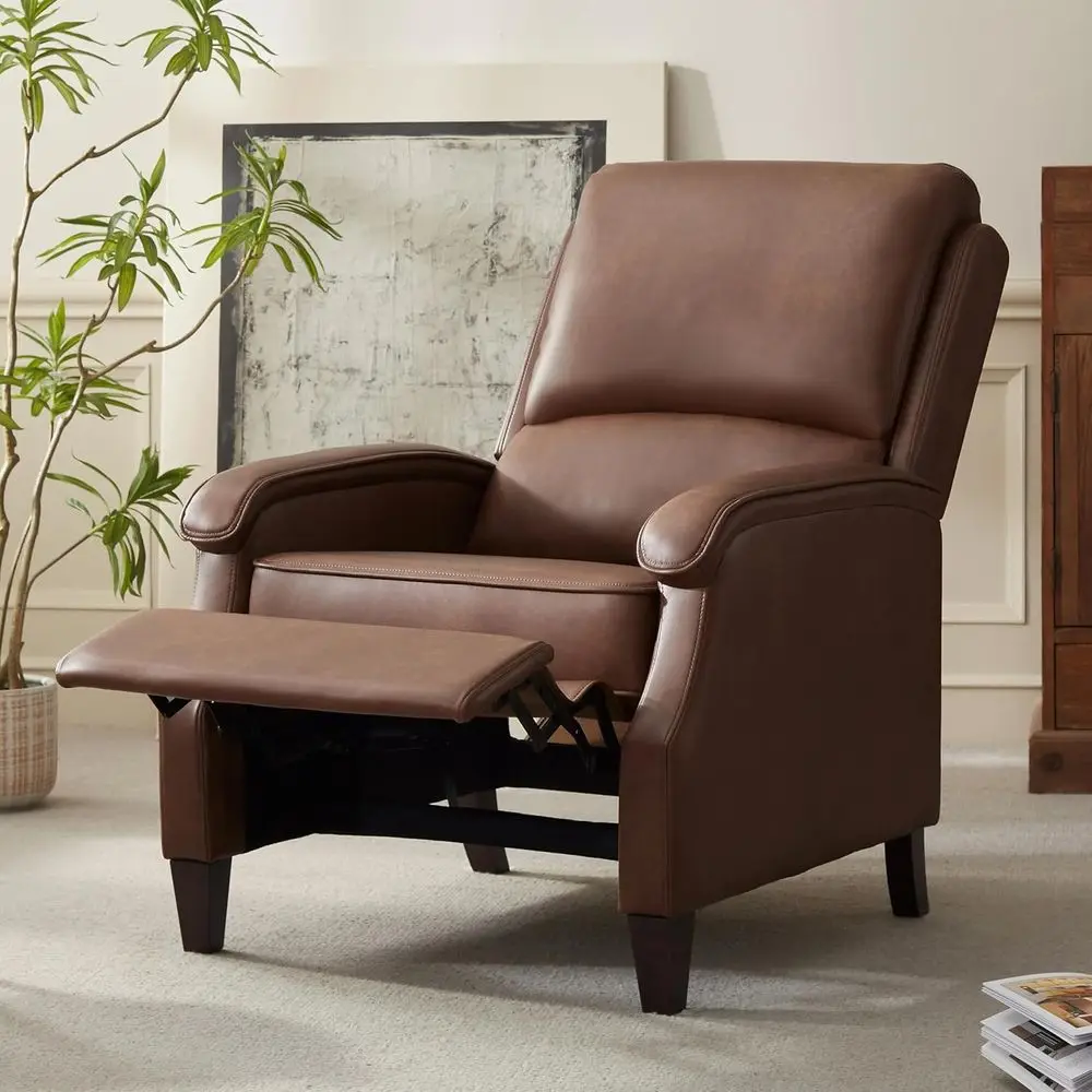 Leather Recliner Chair with Adjustable Back, Red Brown | Recliner with Soft Armrest, 4 Adjustable Positions, Lumbar Support, Eas