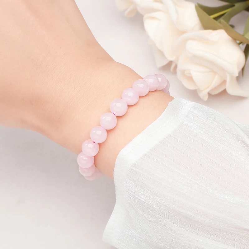 JD Natural Stone Pink Rose Quartz Crystal Beads Bracelet Women Reiki Healing Elastic Rope Jewelry Yoga Meditation Prayer Gifts