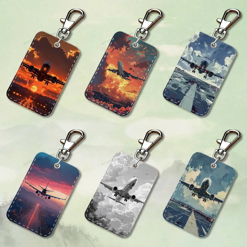 

Aviation Art Airplane Plane Custom Access Card Case Leather Card Holder Keychain Key Ring Transportation Card Case Gifts