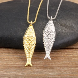 AIBEF Fish Shape Pendant Women Necklace Copper Zircon Inlay Crystal Jewelry Clavicle Chain Choker Accessories Unisex Party Gift