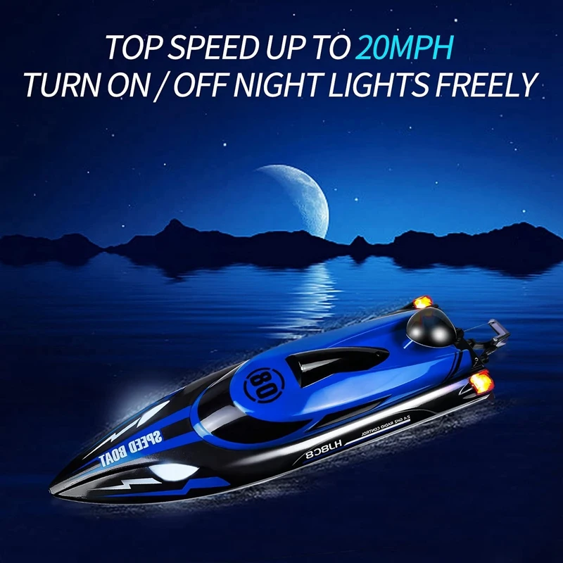 2.4 RC Boat Remote Control Boat per piscine o laghi con luce a LED 2 batterie ricaricabili per bambini giocattolo per adulti migliori regali