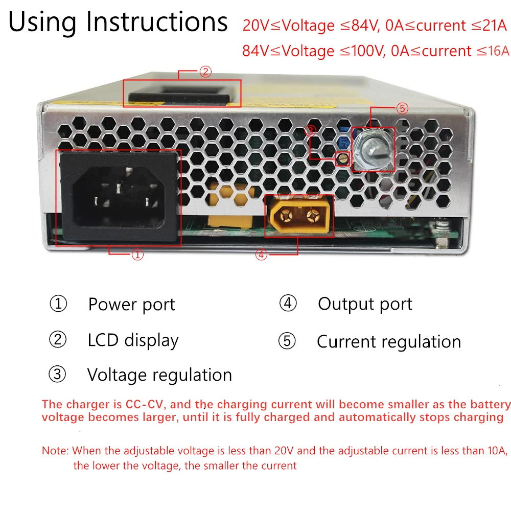 48V 58.4V 72V 60V 67.2V 84V 87.6V Li-ion Lifepo4 Lithium Battery Charger Voltage Curren Adjust 20A Fast Charge ebike 16S 20S 24S